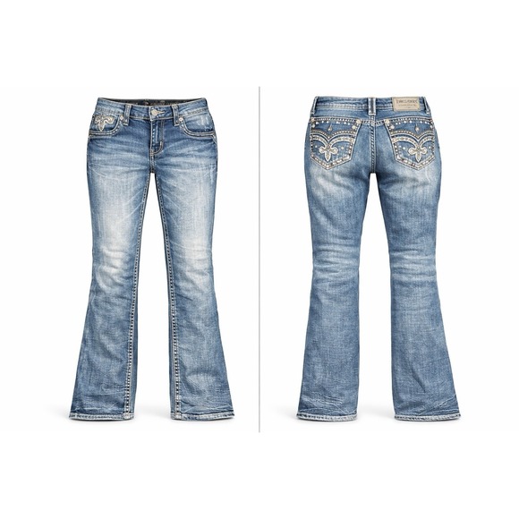 Rock Revival Jean Women 25 CELINDA Straight  Distressed THICK STITCH RHINESTONE - Picture 2 of 10